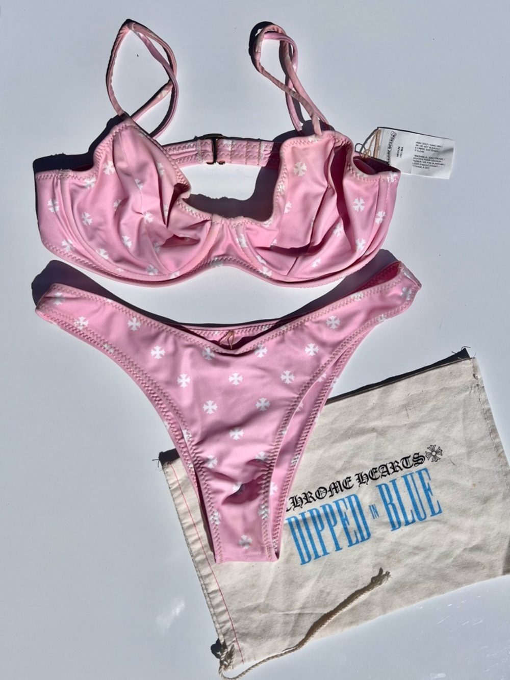 Chrome Hearts Dipped In Blue Bikini Swimsuit Top Bottom Set Pink Medium